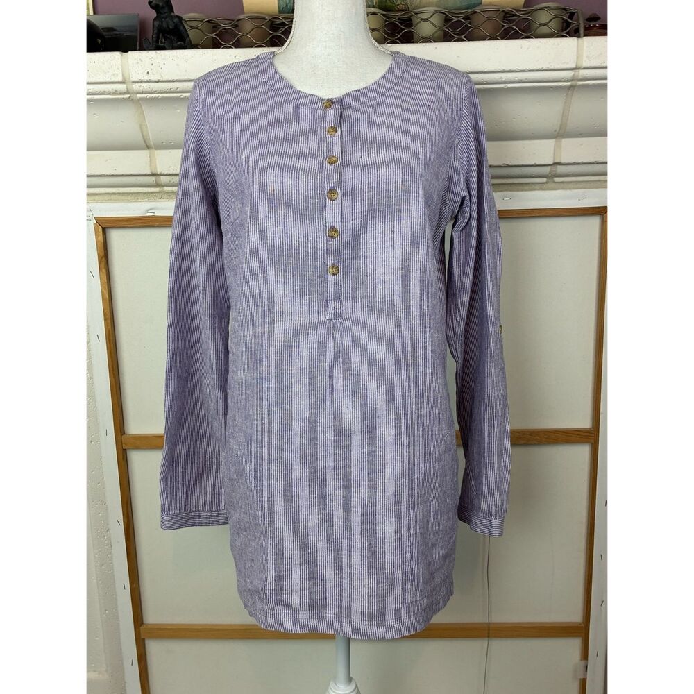 Duluth Trading Co Hemp Purple Striped Tunic oversized w/ pockets